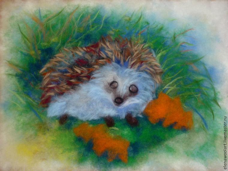 Рисуем шерстью забавного Ежика в осеннем лесу, фото № 9