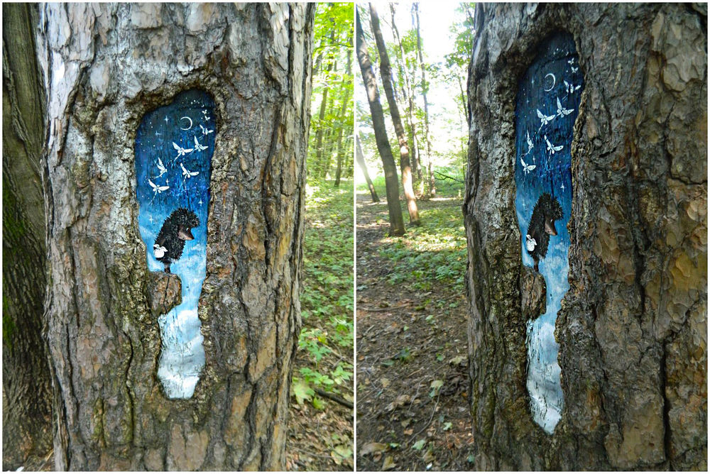 Рисунки на деревьях - Ёжик возвращается в лес!, фото № 7