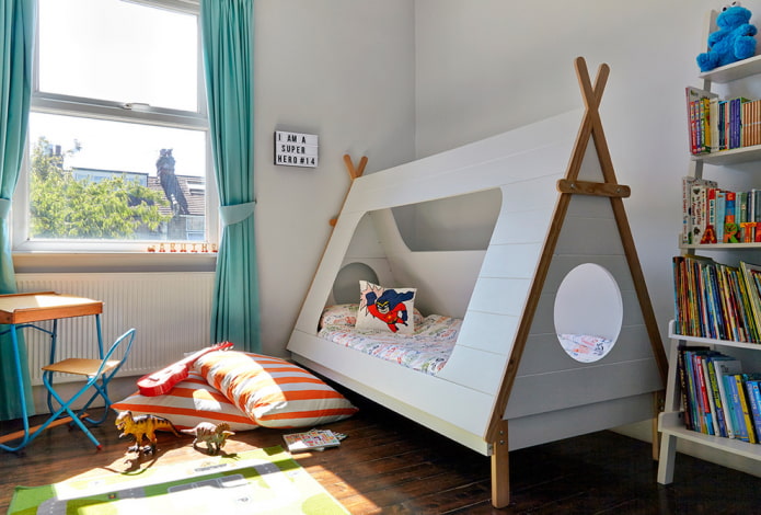 кровать в виде вигвама в детской для мальчика