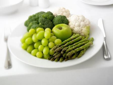Тарелка с овощами и фруктами