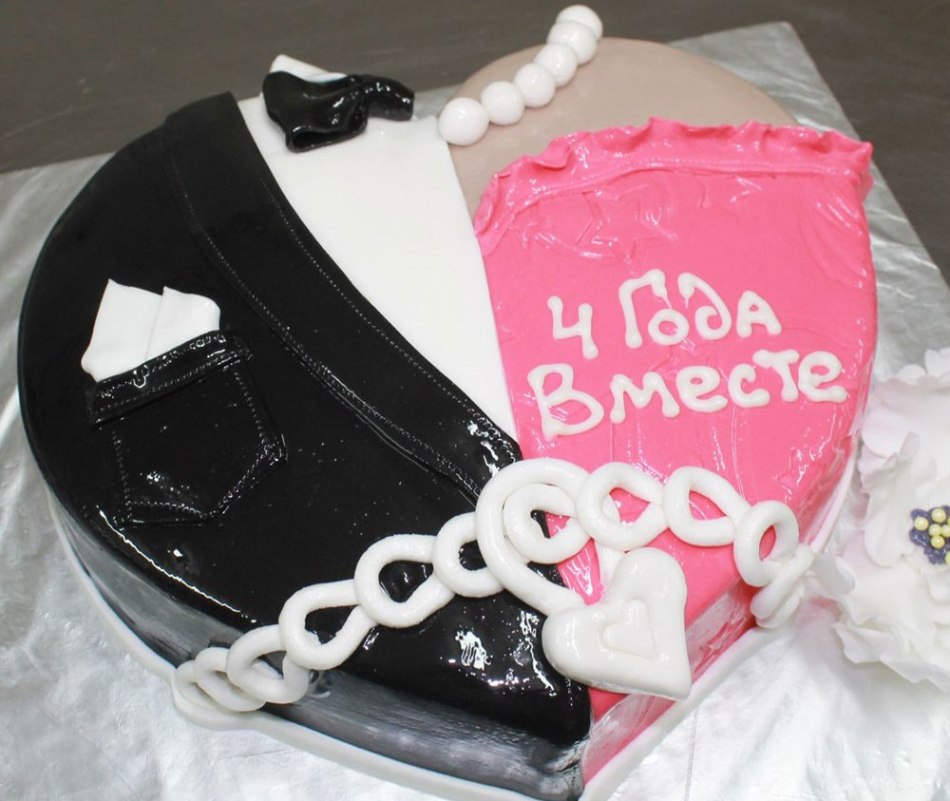 Вкусный и красивый торт 4 с мастикой на годовщину свадьбы 4 года