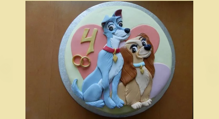 Вкусный и красивый торт 4 с мастикой на годовщину свадьбы 4 года