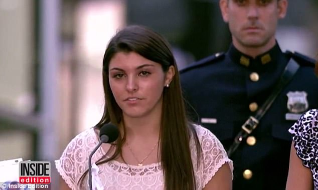 A video surfaced of Caitlin Nelson paying tribute to her father at a 9/11 memorial service at Ground Zero in 2012 (pictured)
