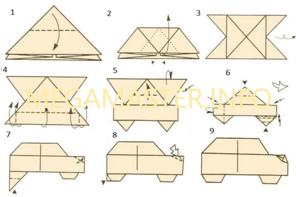 Схема оригами машинки