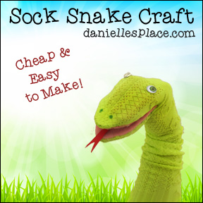 Snake Sock Puppet - This sock puppet is very easy to make and take less than 15 minutes.  Learn how to make the snake sock puppet on www.daniellesplace.com