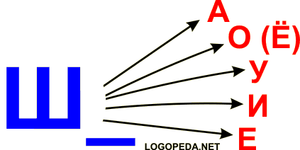 Произносить (читать) слоги Ш__А, Ш__О, Ш__Ё, Ш__У, Ш__И, Ш__Е