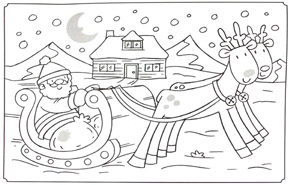раскраска Дед Мороз на сказочных оленях